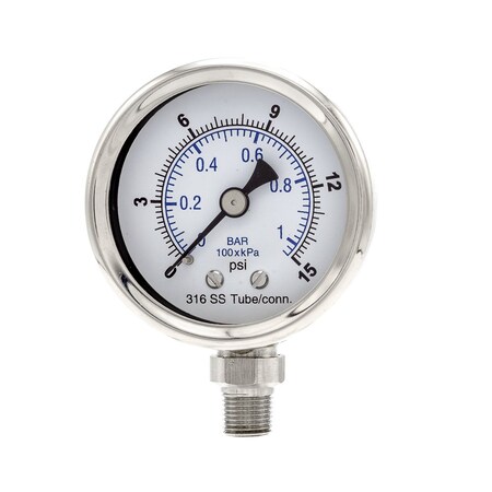 Pic Gauges 2 in Dial, 1/8 in NPT Male Lower Location, Stainless Steel Case Material PRO-301D-208B-01